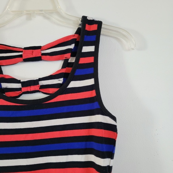 Y2K Forever 21 Striped Bodycon Dress Bows Cutout Coral Blue‎ XXI Small - Picture 7 of 12